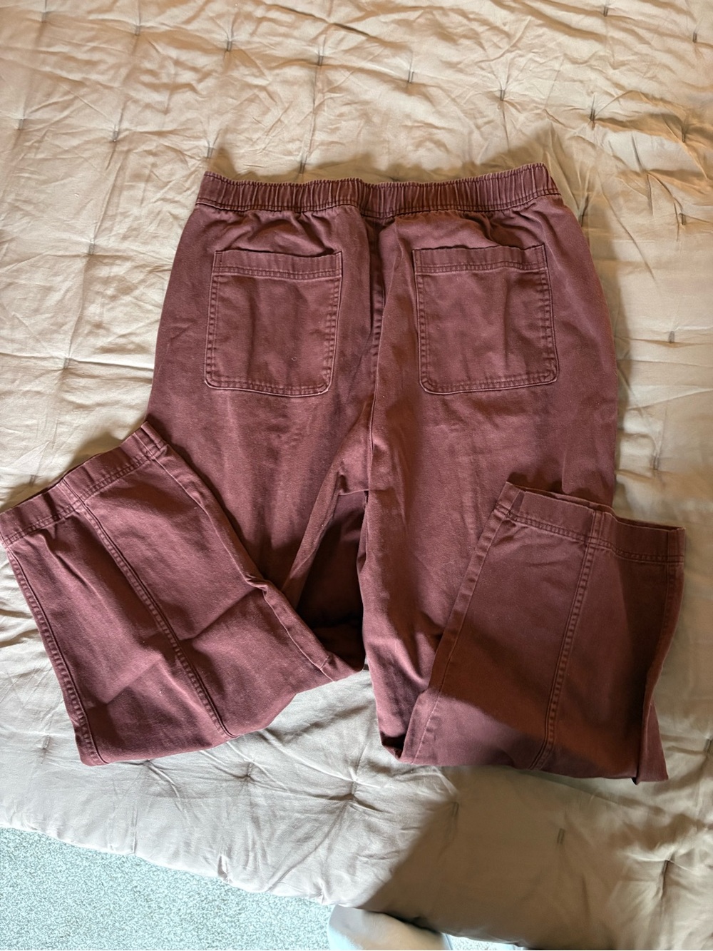Women's Casual Barrel Cut Pants - Burgundy - Picture 3 of 4